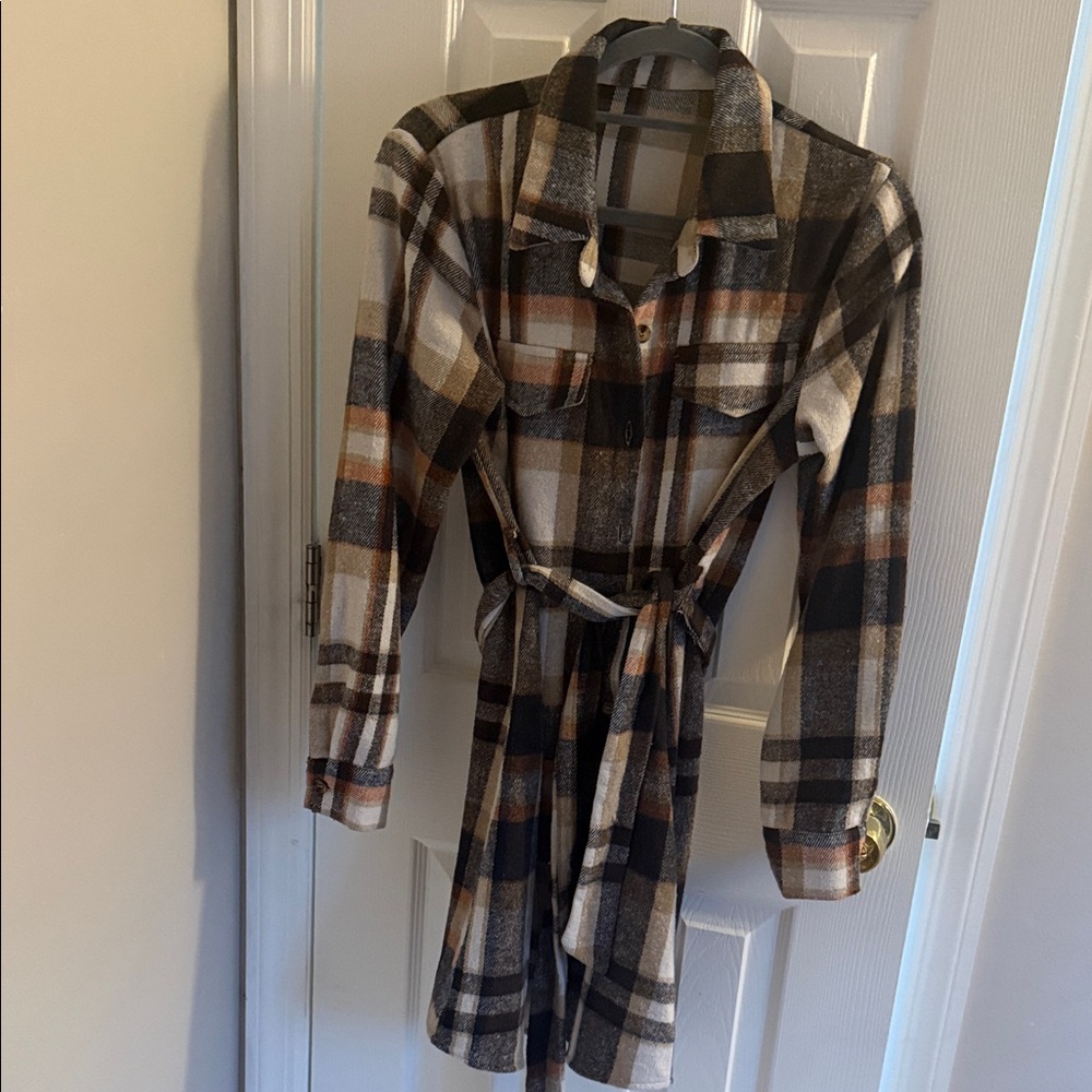 Cupshe Long Sleeve Plaid Dress - Brown, Black, Cream